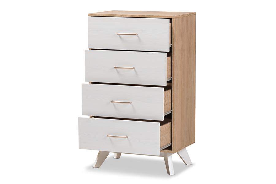 Baxton Studio Helena Mid-Century Modern Natural Oak and Whitewashed Finished Wood 4-Drawer Chest