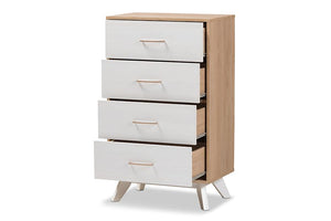 Baxton Studio Helena Mid-Century Modern Natural Oak and Whitewashed Finished Wood 4-Drawer Chest