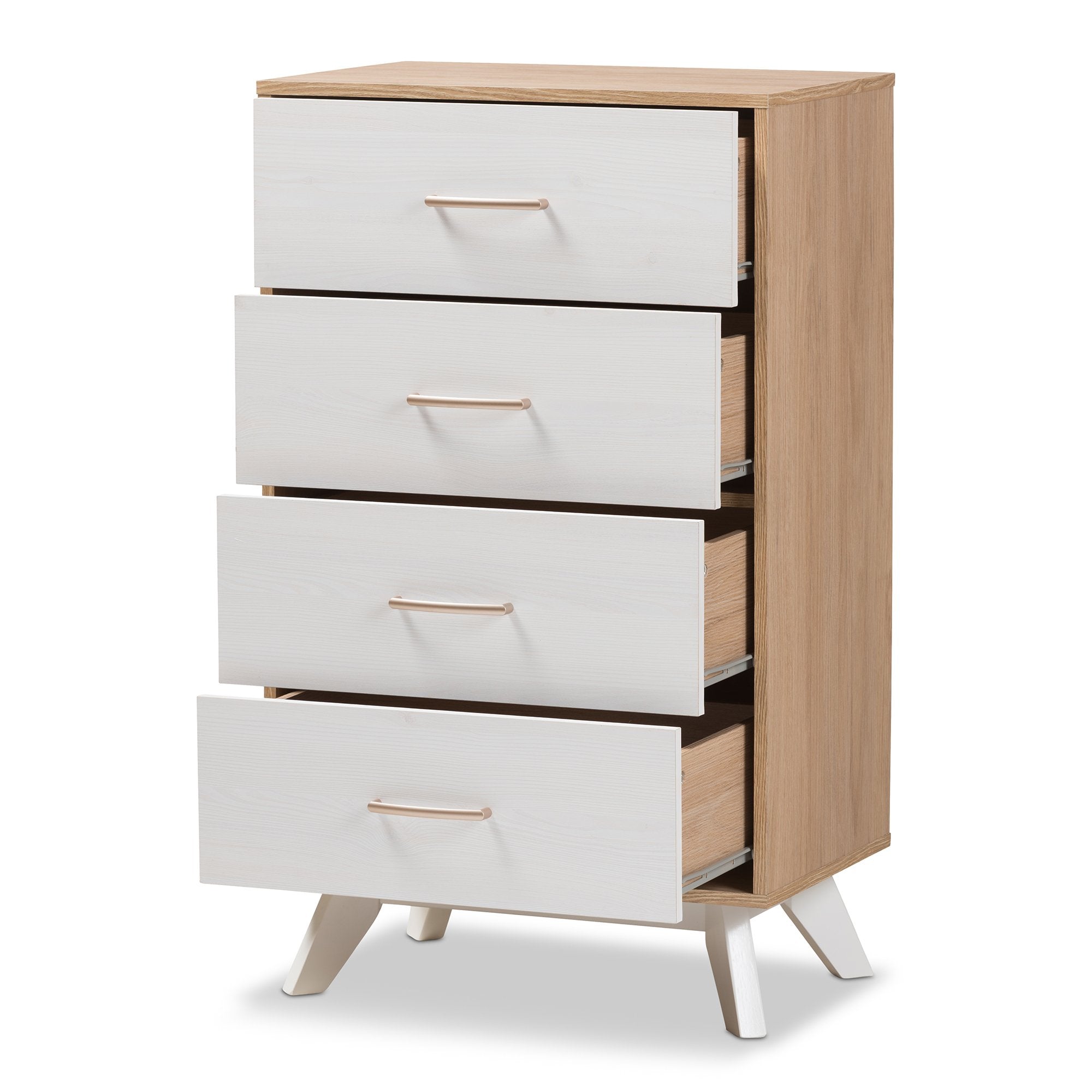 Baxton Studio Helena Mid-Century Modern Natural Oak and Whitewashed Finished Wood 4-Drawer Chest