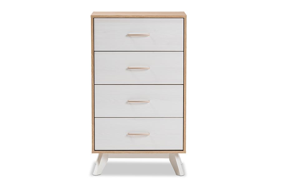 Baxton Studio Helena Mid-Century Modern Natural Oak and Whitewashed Finished Wood 4-Drawer Chest