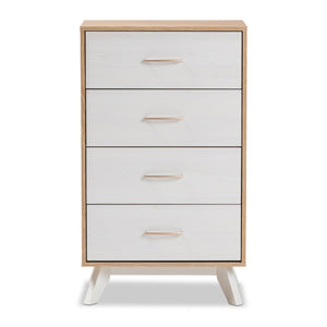 Baxton Studio Helena Mid-Century Modern Natural Oak and Whitewashed Finished Wood 4-Drawer Chest