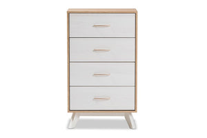 Baxton Studio Helena Mid-Century Modern Natural Oak and Whitewashed Finished Wood 4-Drawer Chest