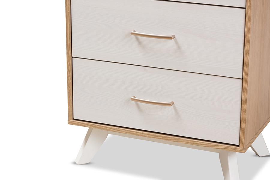 Baxton Studio Helena Mid-Century Modern Natural Oak and Whitewashed Finished Wood 4-Drawer Chest