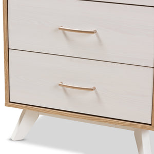 Baxton Studio Helena Mid-Century Modern Natural Oak and Whitewashed Finished Wood 4-Drawer Chest