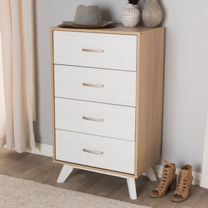 Baxton Studio Helena Mid-Century Modern Natural Oak and Whitewashed Finished Wood 4-Drawer Chest