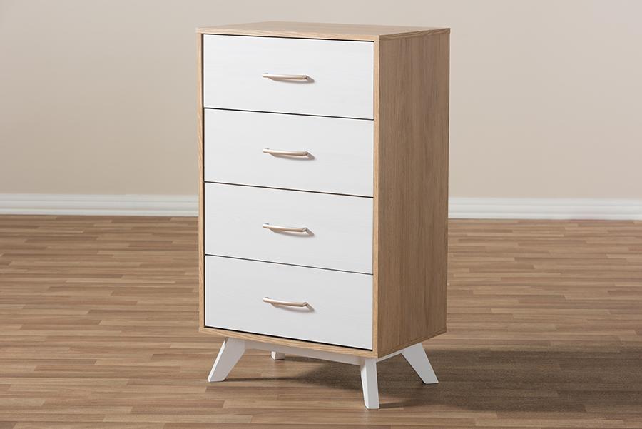 Baxton Studio Helena Mid-Century Modern Natural Oak and Whitewashed Finished Wood 4-Drawer Chest