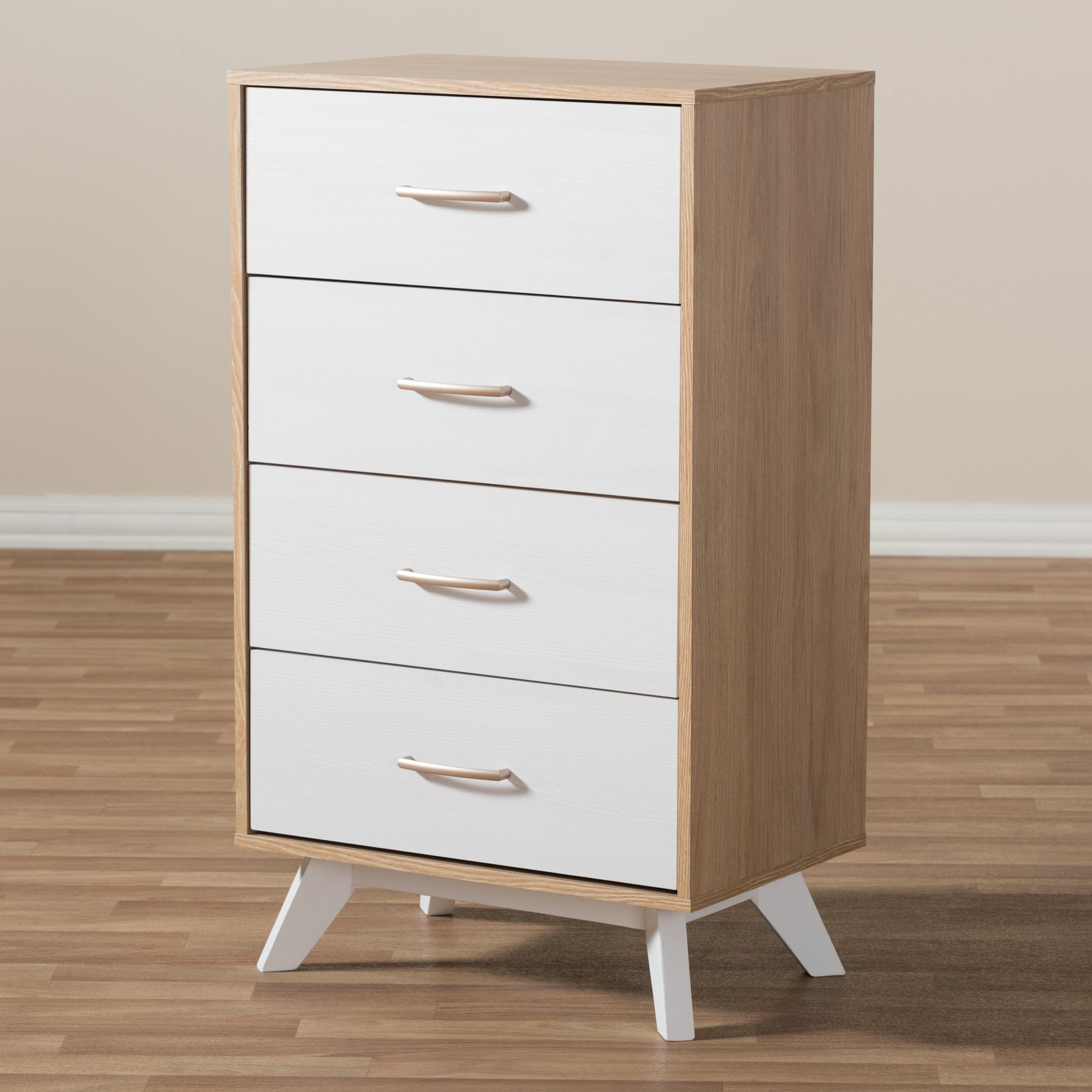 Baxton Studio Helena Mid-Century Modern Natural Oak and Whitewashed Finished Wood 4-Drawer Chest