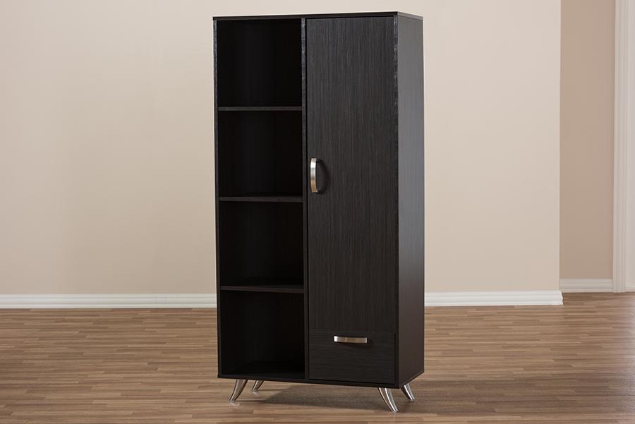 Baxton Studio Warwick Modern and Contemporary Espresso Brown Finished Wood Bookcase