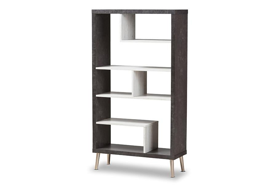 Baxton Studio Atlantic Modern and Contemporary Dark Brown and Light Grey Two-Tone Finished Wood Display Shelf