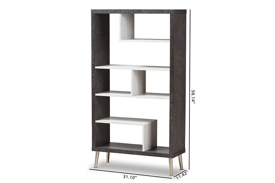 Baxton Studio Atlantic Modern and Contemporary Dark Brown and Light Grey Two-Tone Finished Wood Display Shelf