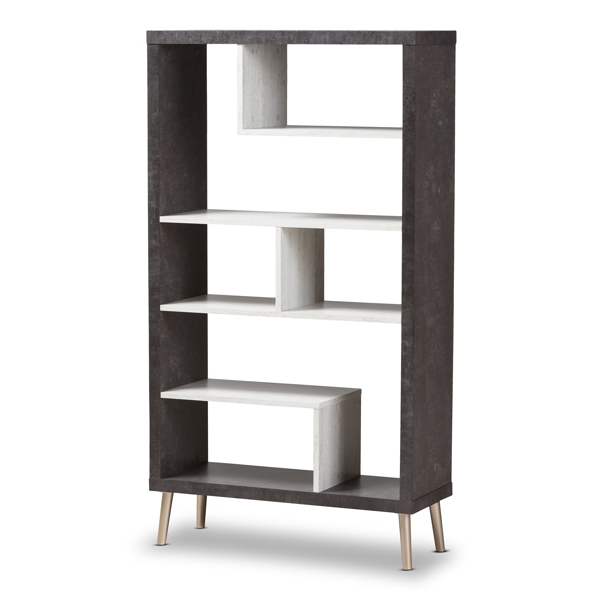 Baxton Studio Atlantic Modern and Contemporary Dark Brown and Light Grey Two-Tone Finished Wood Display Shelf