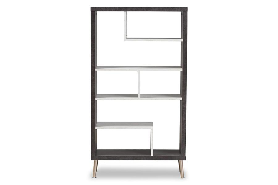 Baxton Studio Atlantic Modern and Contemporary Dark Brown and Light Grey Two-Tone Finished Wood Display Shelf