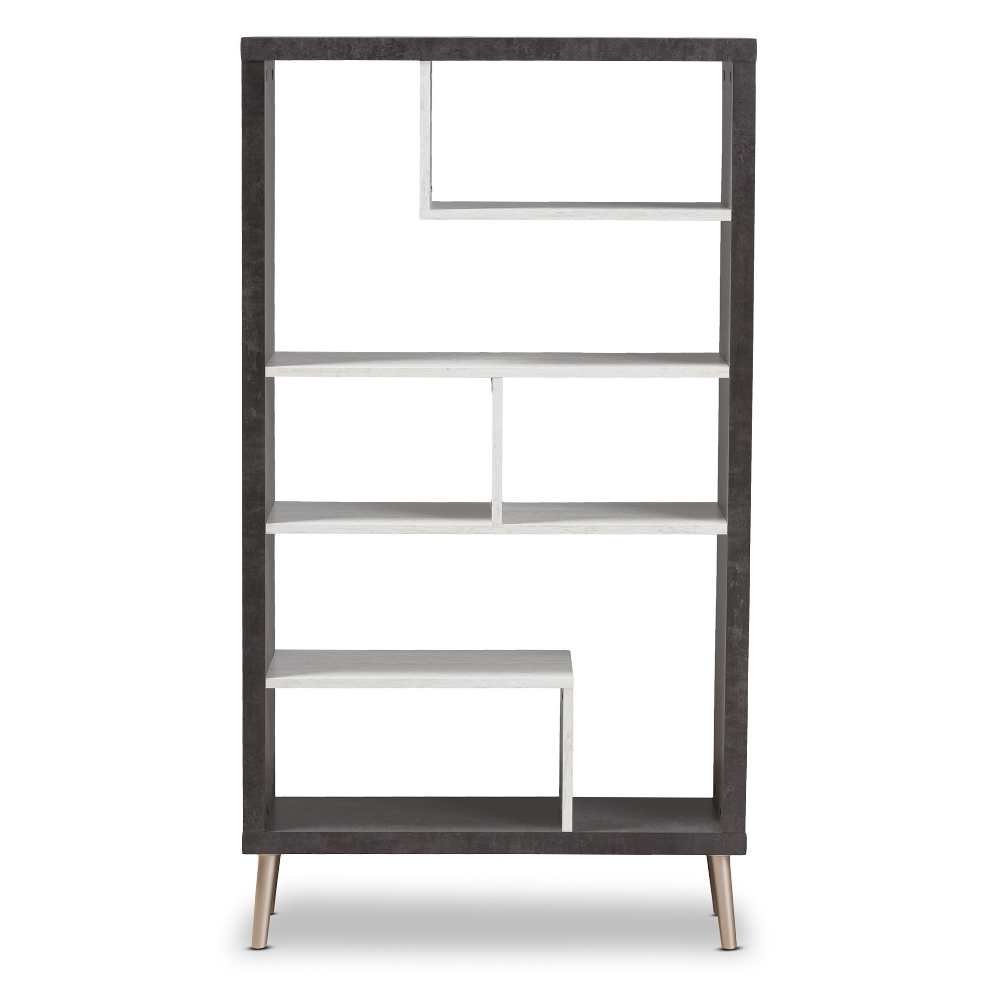 Baxton Studio Atlantic Modern and Contemporary Dark Brown and Light Grey Two-Tone Finished Wood Display Shelf