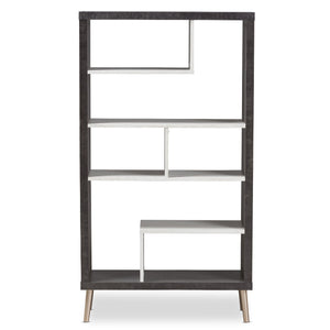 Baxton Studio Atlantic Modern and Contemporary Dark Brown and Light Grey Two-Tone Finished Wood Display Shelf