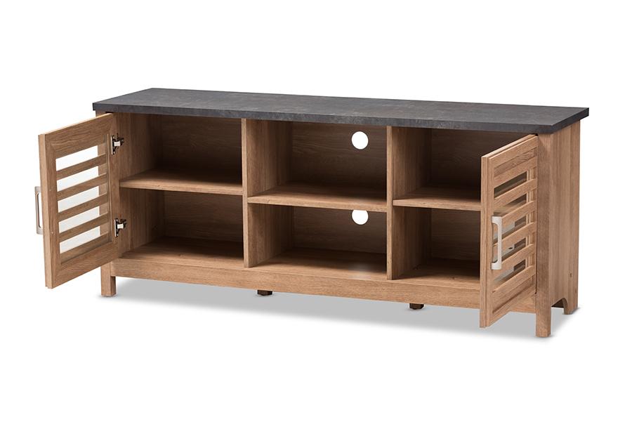 Baxton Studio Pacific Modern and Contemporary Light Brown and Grey Two-Tone Finished 59-Inch TV stand