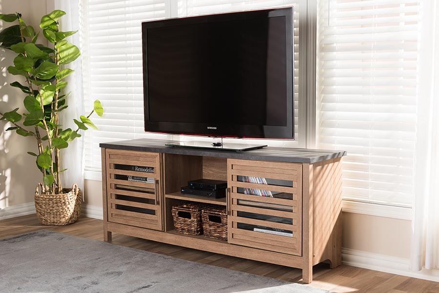 Baxton Studio Pacific Modern and Contemporary Light Brown and Grey Two-Tone Finished 59-Inch TV stand