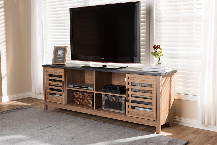 Baxton Studio Pacific Modern and Contemporary Light Brown and Grey Two-Tone Finished 71-Inch TV stand