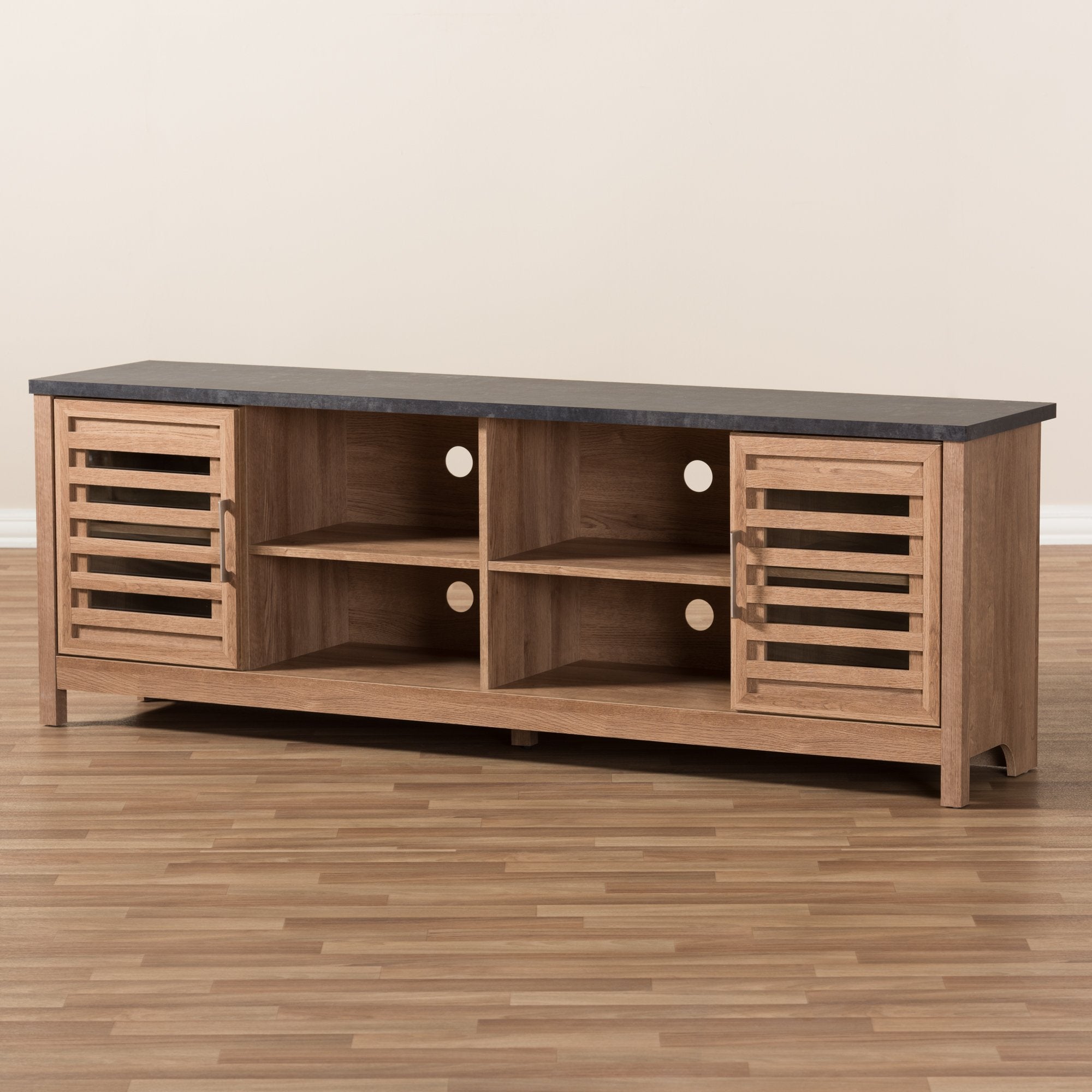 Baxton Studio Pacific Modern and Contemporary Light Brown and Grey Two-Tone Finished 71-Inch TV stand