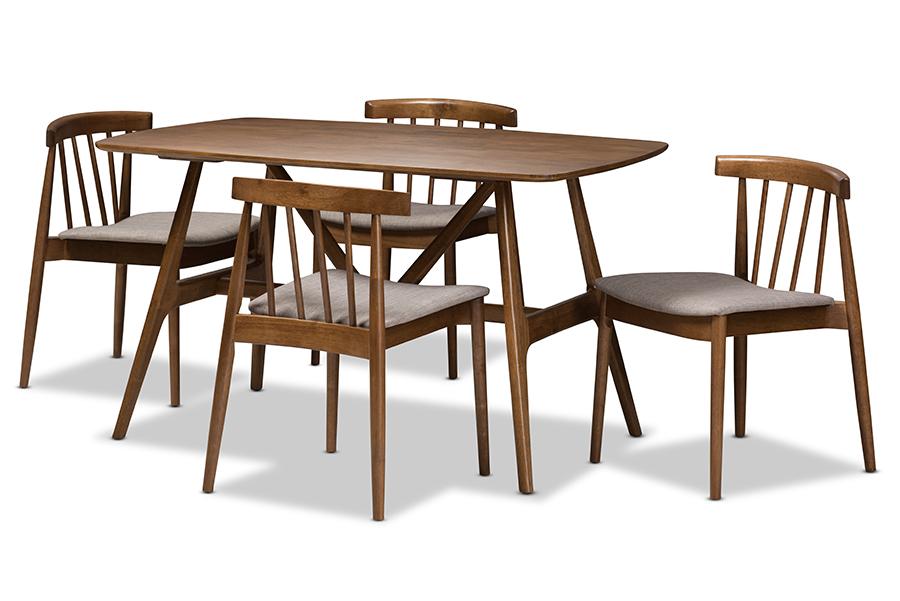 Baxton Studio Wyatt Mid-Century Modern Walnut Wood 5-Piece Dining Set