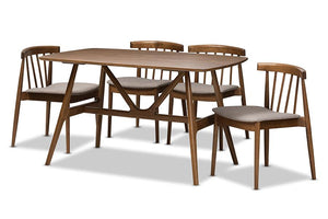 Baxton Studio Wyatt Mid-Century Modern Walnut Wood 5-Piece Dining Set