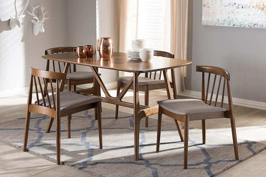 Baxton Studio Wyatt Mid-Century Modern Walnut Wood 5-Piece Dining Set