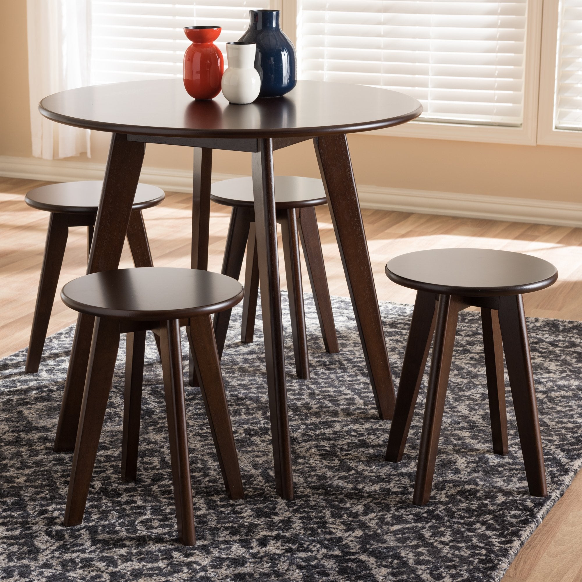 Baxton Studio Zula Mid-Century Modern Walnut Wood 5-Piece Dining Set