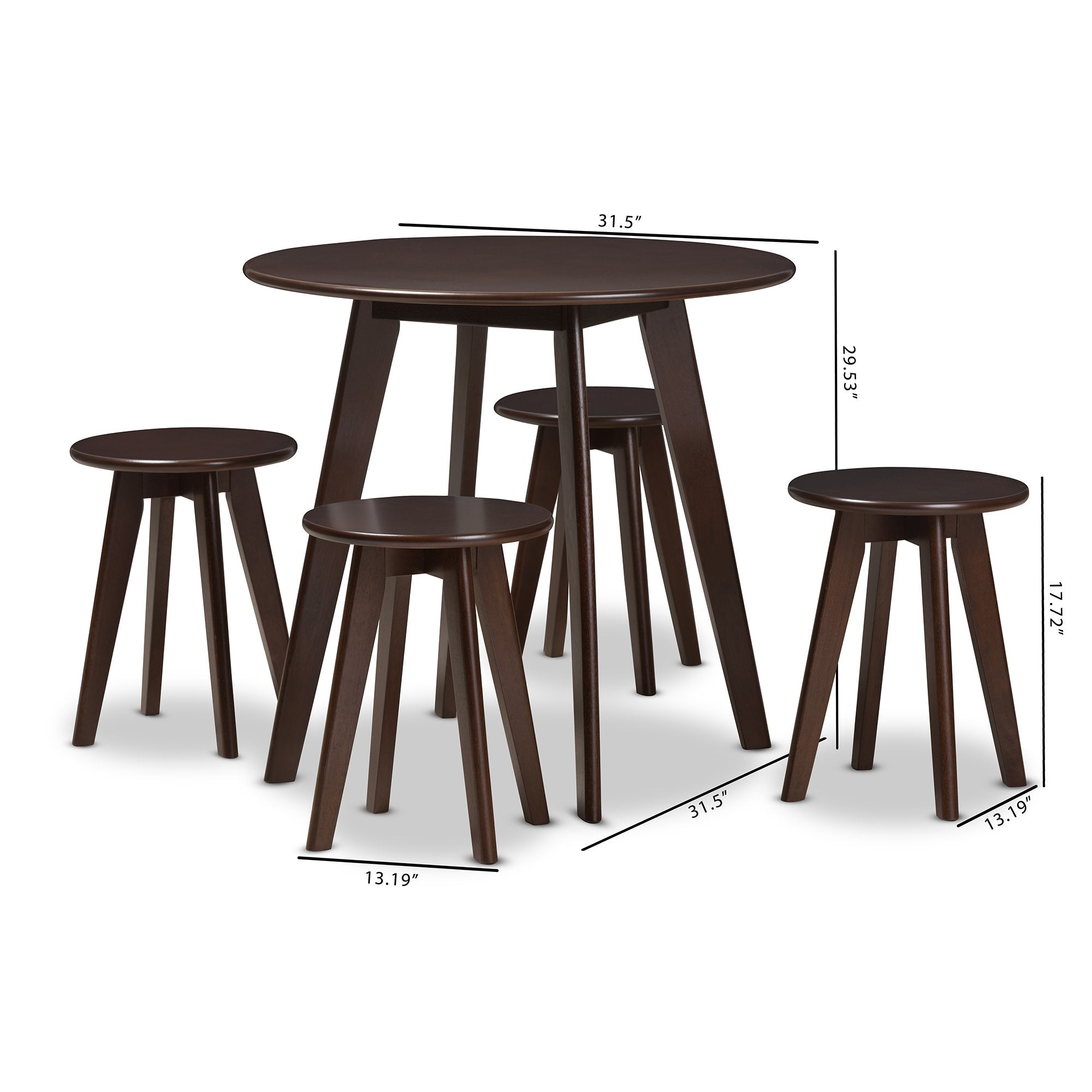 Baxton Studio Zula Mid-Century Modern Walnut Wood 5-Piece Dining Set