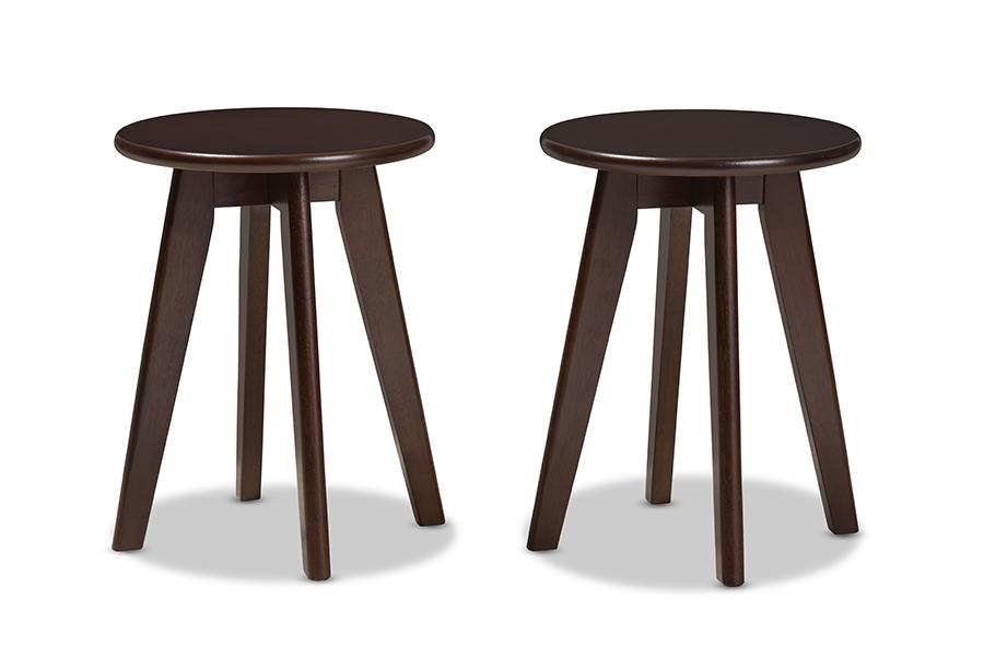 Baxton Studio Zula Mid-Century Modern Walnut Wood Stool (Set of 2)