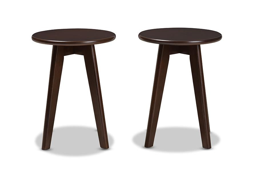 Baxton Studio Zula Mid-Century Modern Walnut Wood Stool (Set of 2)