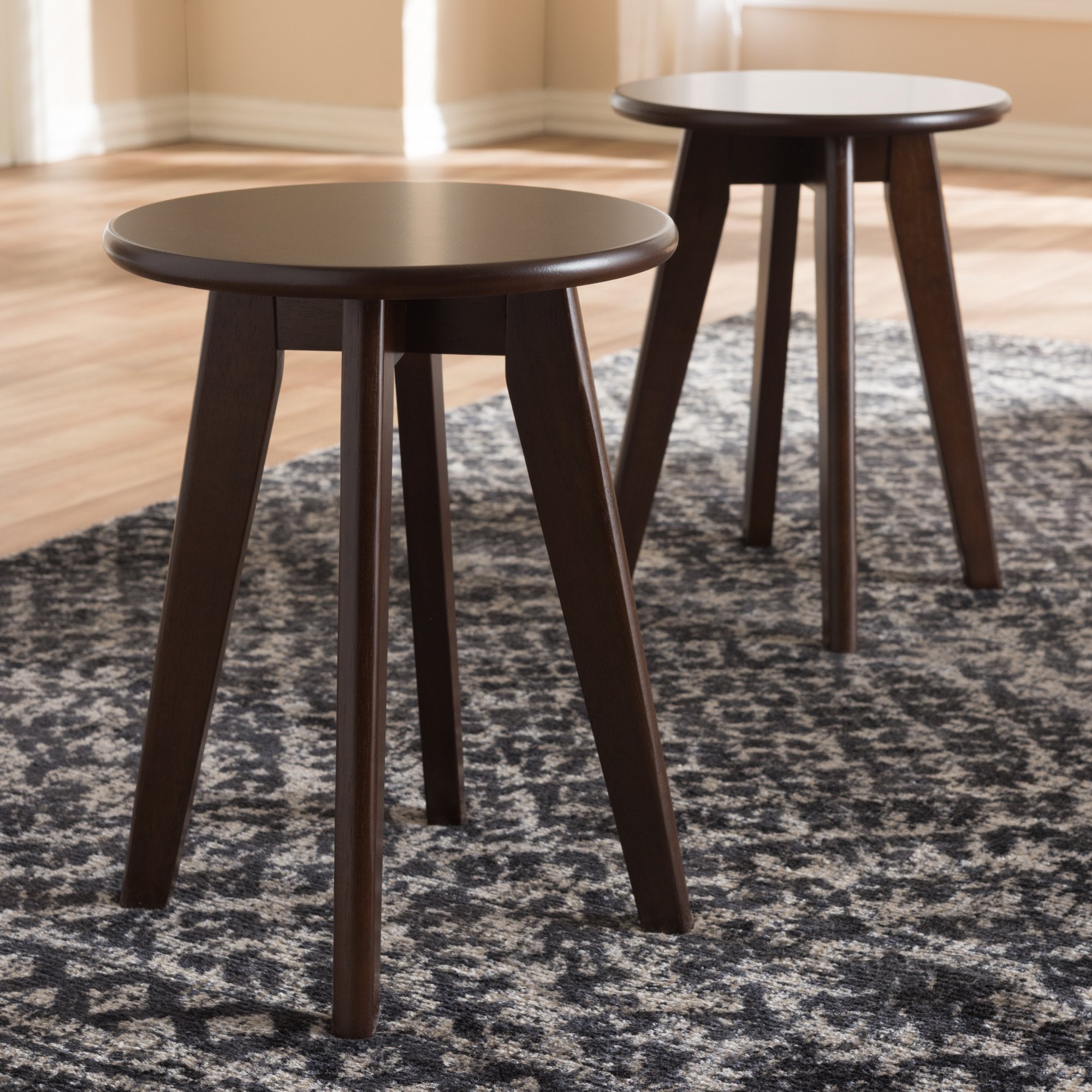 Baxton Studio Zula Mid-Century Modern Walnut Wood Stool (Set of 2)