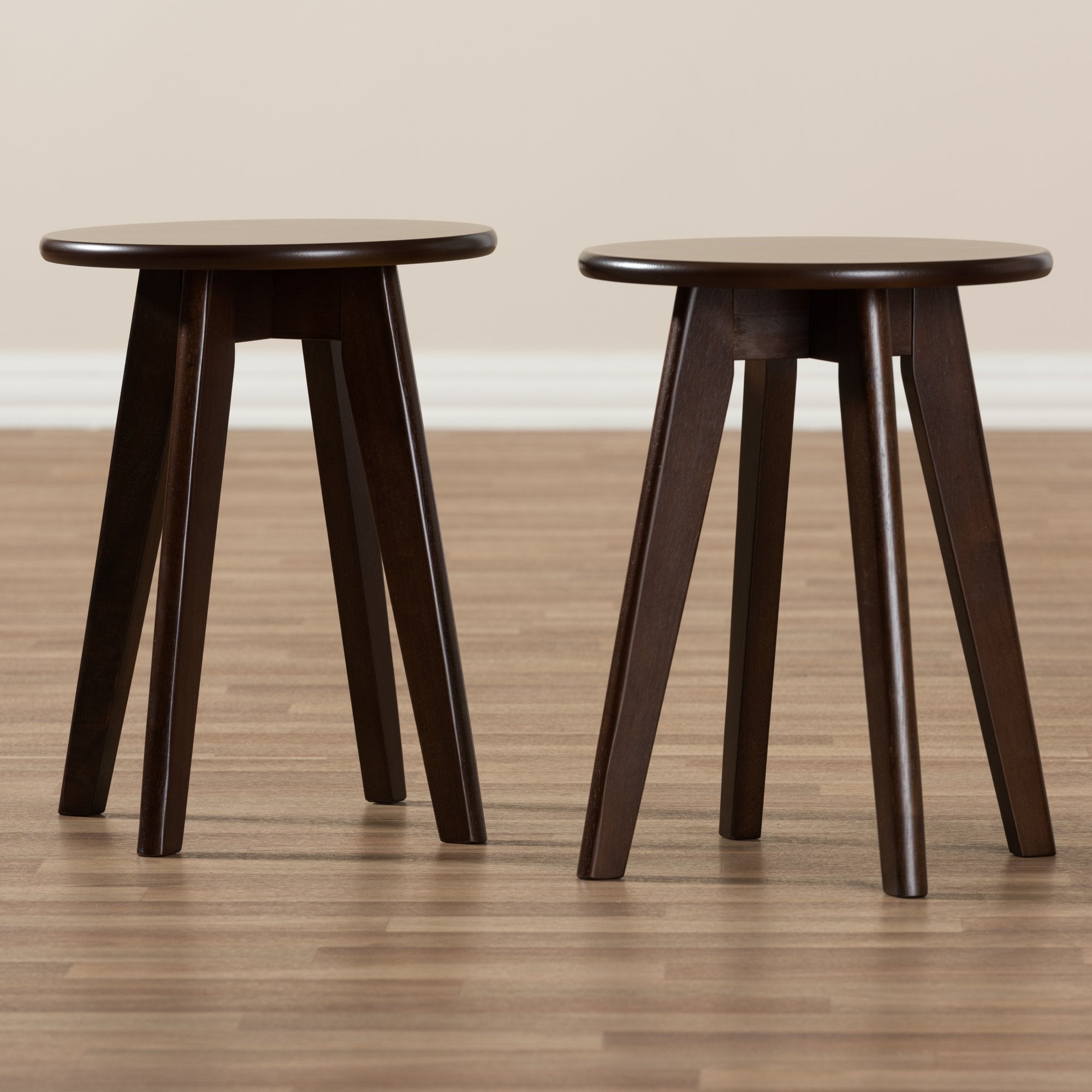 Baxton Studio Zula Mid-Century Modern Walnut Wood Stool (Set of 2)