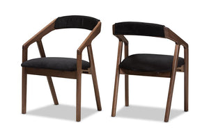 Baxton Studio Wendy Mid-Century Modern Black Velvet and Walnut Medium Brown Wood Finishing Dining Chair (Set of 2)