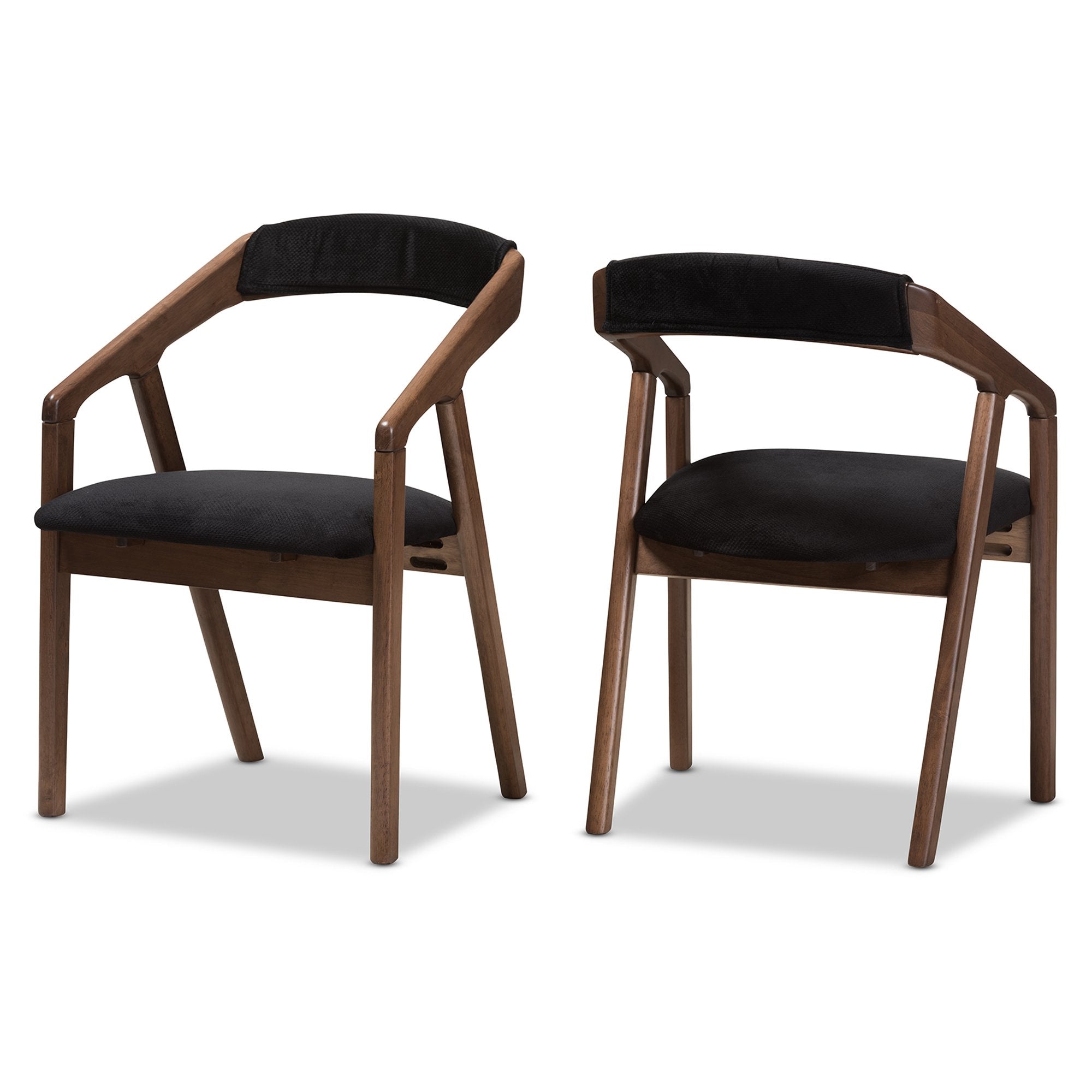 Baxton Studio Wendy Mid-Century Modern Black Velvet and Walnut Medium Brown Wood Finishing Dining Chair (Set of 2)