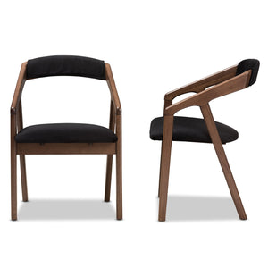 Baxton Studio Wendy Mid-Century Modern Black Velvet and Walnut Medium Brown Wood Finishing Dining Chair (Set of 2)