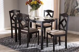 Baxton Studio Ruth Modern and Contemporary Beige Fabric Upholstered and Dark Brown Finished 5-Piece Dining Set