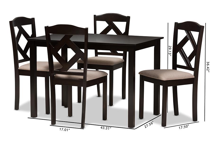 Baxton Studio Ruth Modern and Contemporary Beige Fabric Upholstered and Dark Brown Finished 5-Piece Dining Set