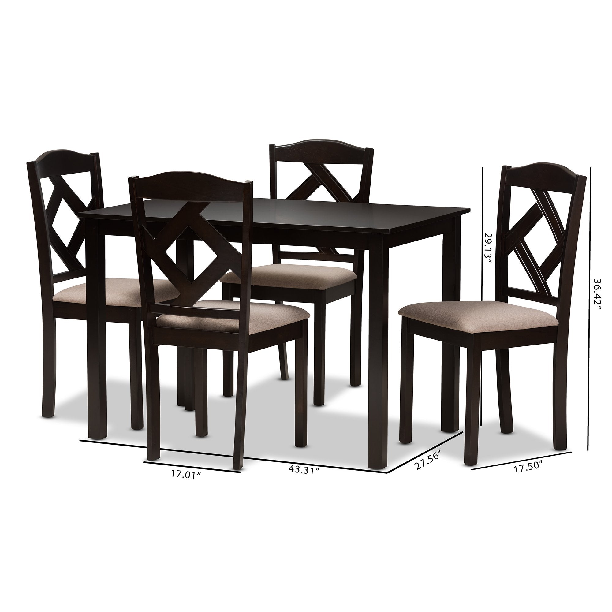 Baxton Studio Ruth Modern and Contemporary Beige Fabric Upholstered and Dark Brown Finished 5-Piece Dining Set