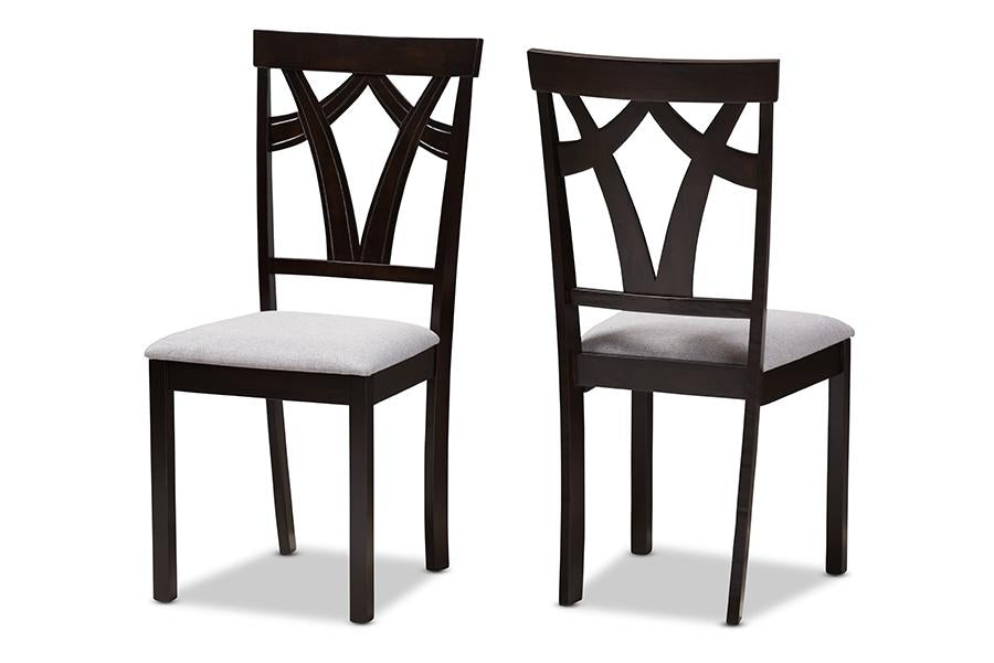 Baxton Studio Sylvia Modern and Contemporary Grey Fabric Upholstered and Dark Brown Finished Dining Chair (Set of 2)