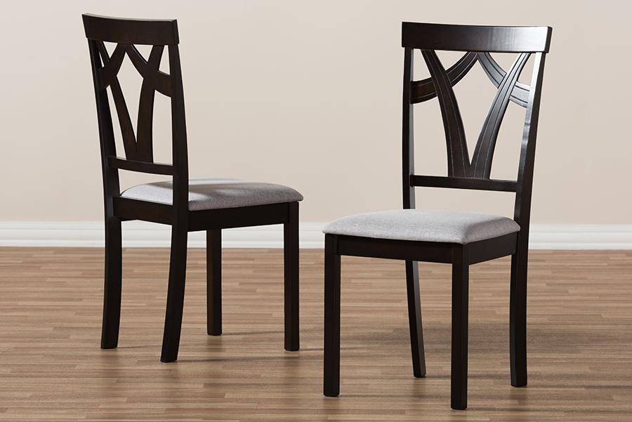 Baxton Studio Sylvia Modern and Contemporary Grey Fabric Upholstered and Dark Brown Finished Dining Chair (Set of 2)