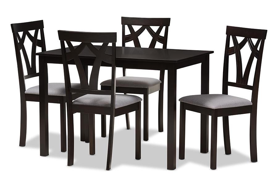 Baxton Studio Sylvia Modern and Contemporary Grey Fabric Upholstered and Dark Brown Finished 5-Piece Dining Set