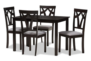 Baxton Studio Sylvia Modern and Contemporary Grey Fabric Upholstered and Dark Brown Finished 5-Piece Dining Set