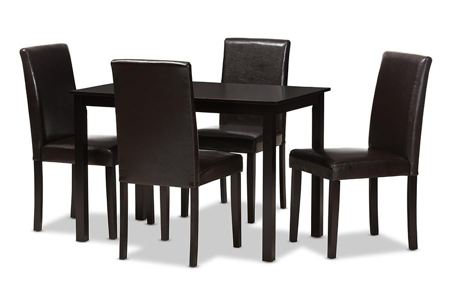 Baxton Studio Mia Modern and Contemporary Dark Brown Faux Leather Upholstered 5-Piece Dining Set