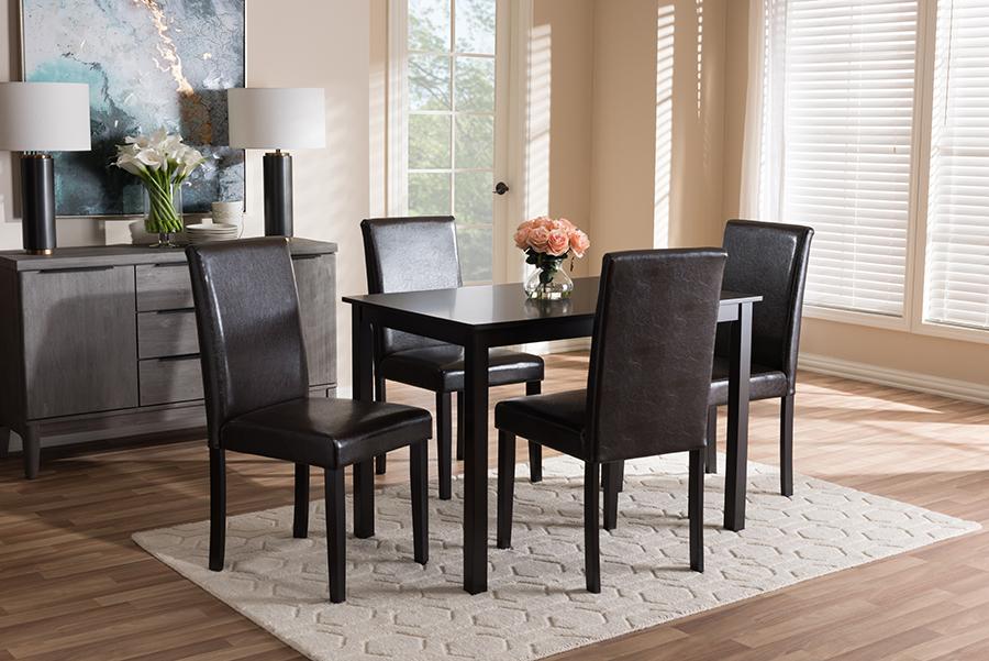 Baxton Studio Mia Modern and Contemporary Dark Brown Faux Leather Upholstered 5-Piece Dining Set