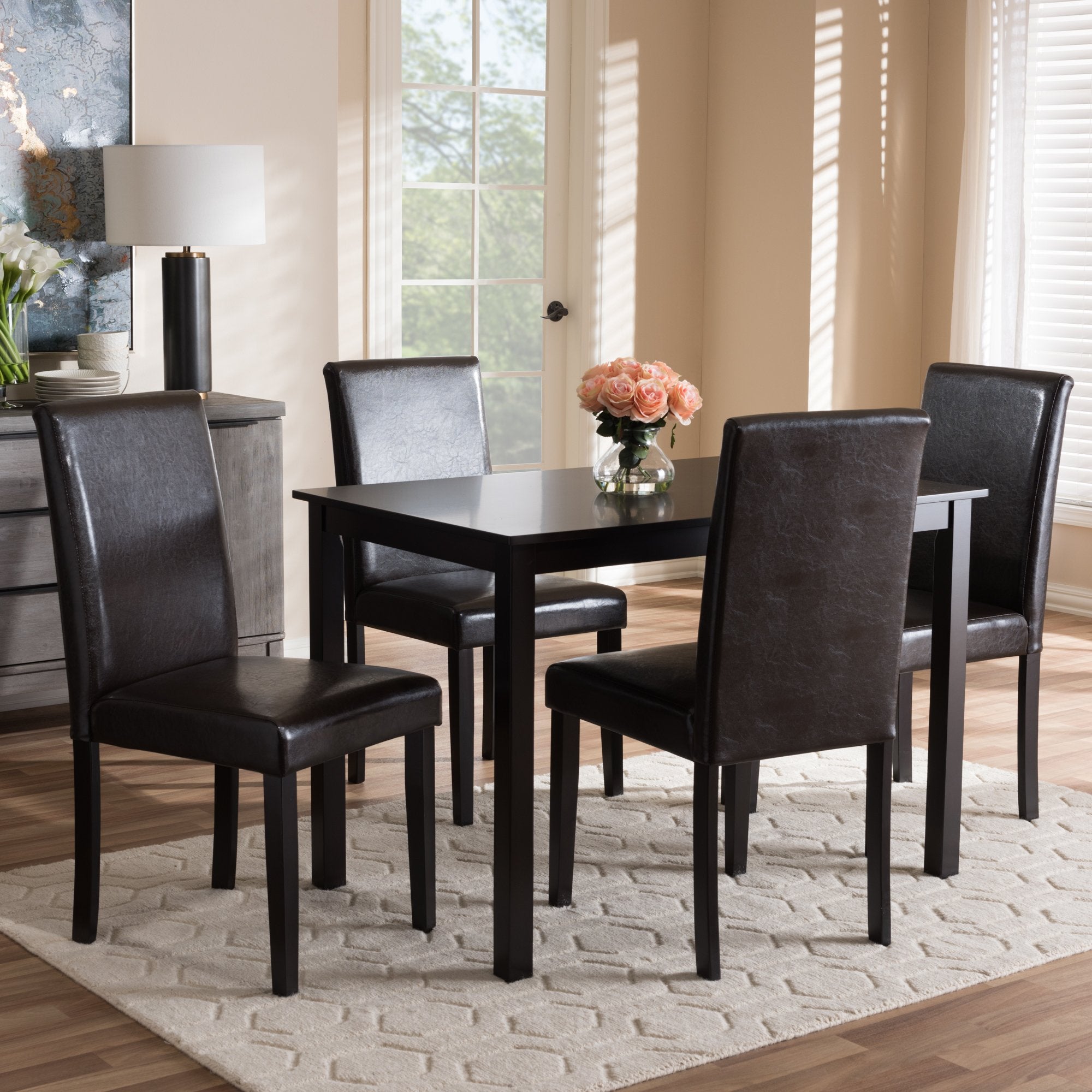 Baxton Studio Mia Modern and Contemporary Dark Brown Faux Leather Upholstered 5-Piece Dining Set