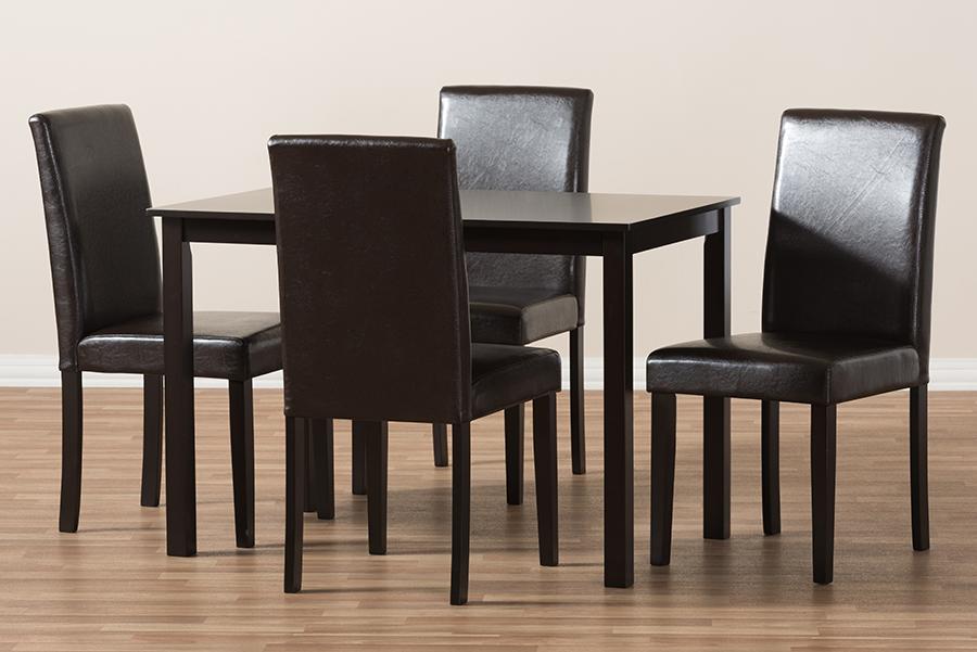 Baxton Studio Mia Modern and Contemporary Dark Brown Faux Leather Upholstered 5-Piece Dining Set