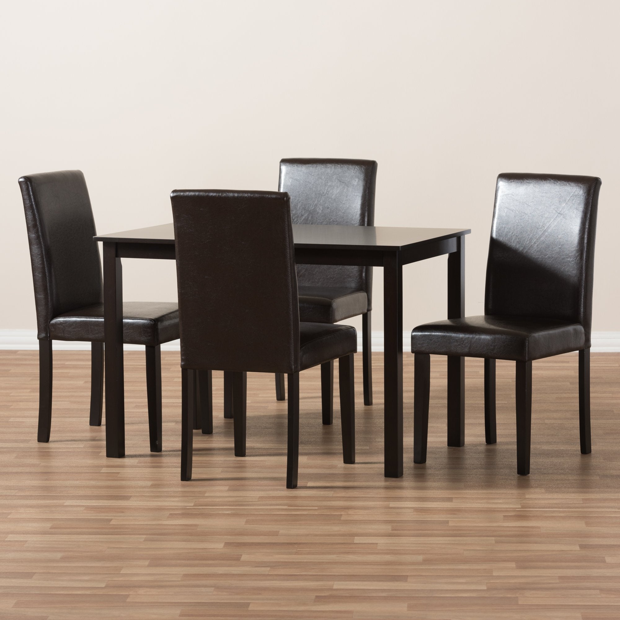 Baxton Studio Mia Modern and Contemporary Dark Brown Faux Leather Upholstered 5-Piece Dining Set