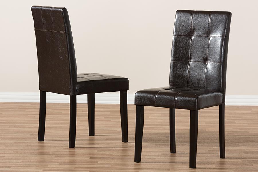 Baxton Studio Avery Modern and Contemporary Dark Brown Faux Leather Upholstered Dining Chair (Set of 2)