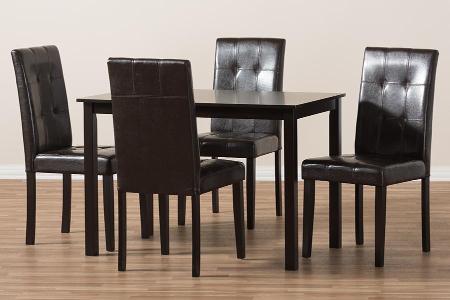 Baxton Studio Avery Modern and Contemporary Dark Brown Faux Leather Upholstered 5-Piece Dining Set