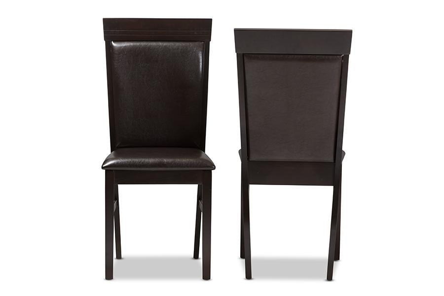 Baxton Studio Thea Modern and Contemporary Dark Brown Faux Leather Upholstered Dining Chair (Set of 2)