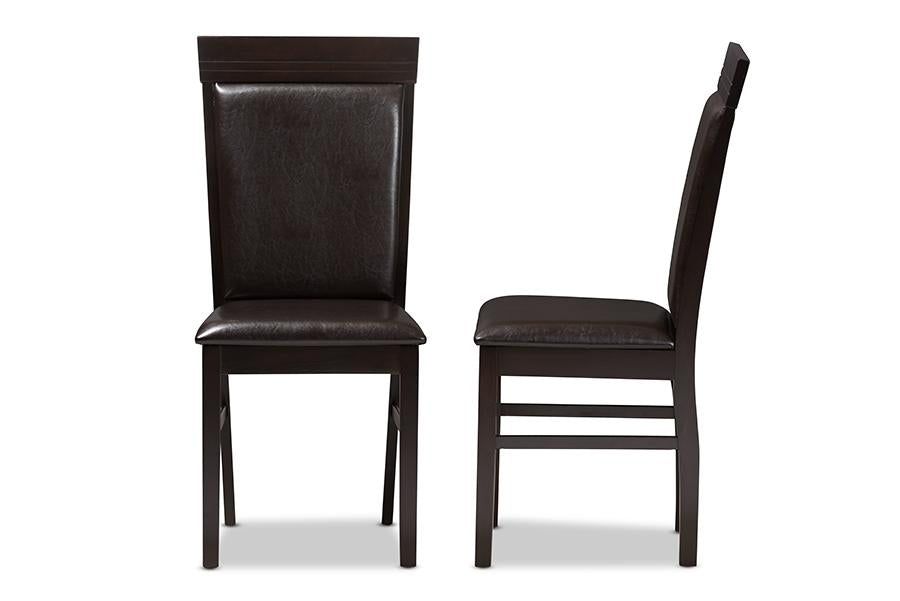 Baxton Studio Thea Modern and Contemporary Dark Brown Faux Leather Upholstered Dining Chair (Set of 2)